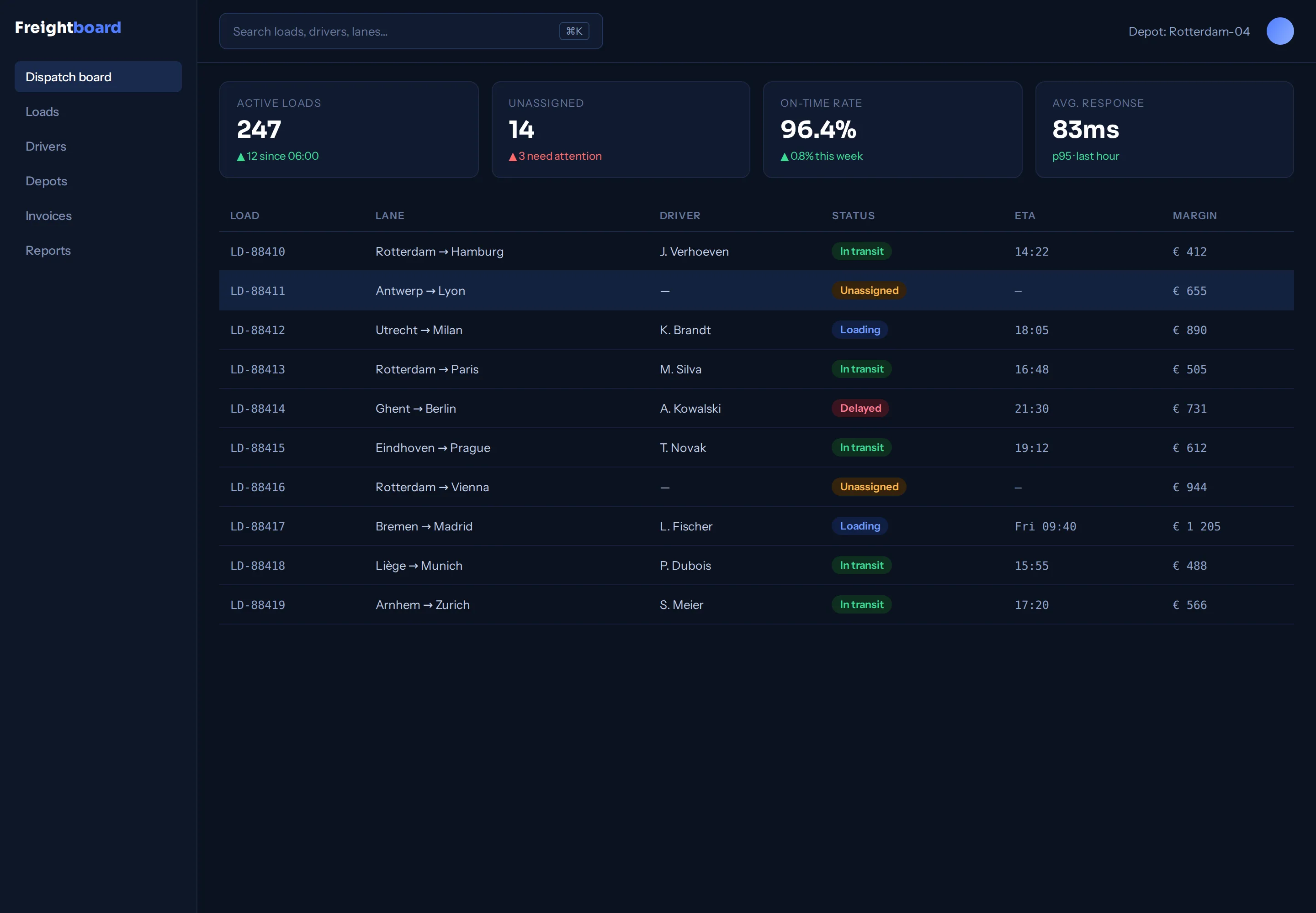 Freightboard — dispatch dashboard demo